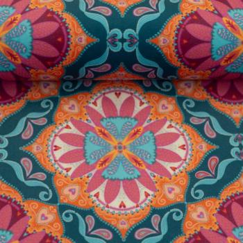 Preview: Dekodruck Boho Velvet Samt Blumen rund Petrol by Bienvenido von Swafing